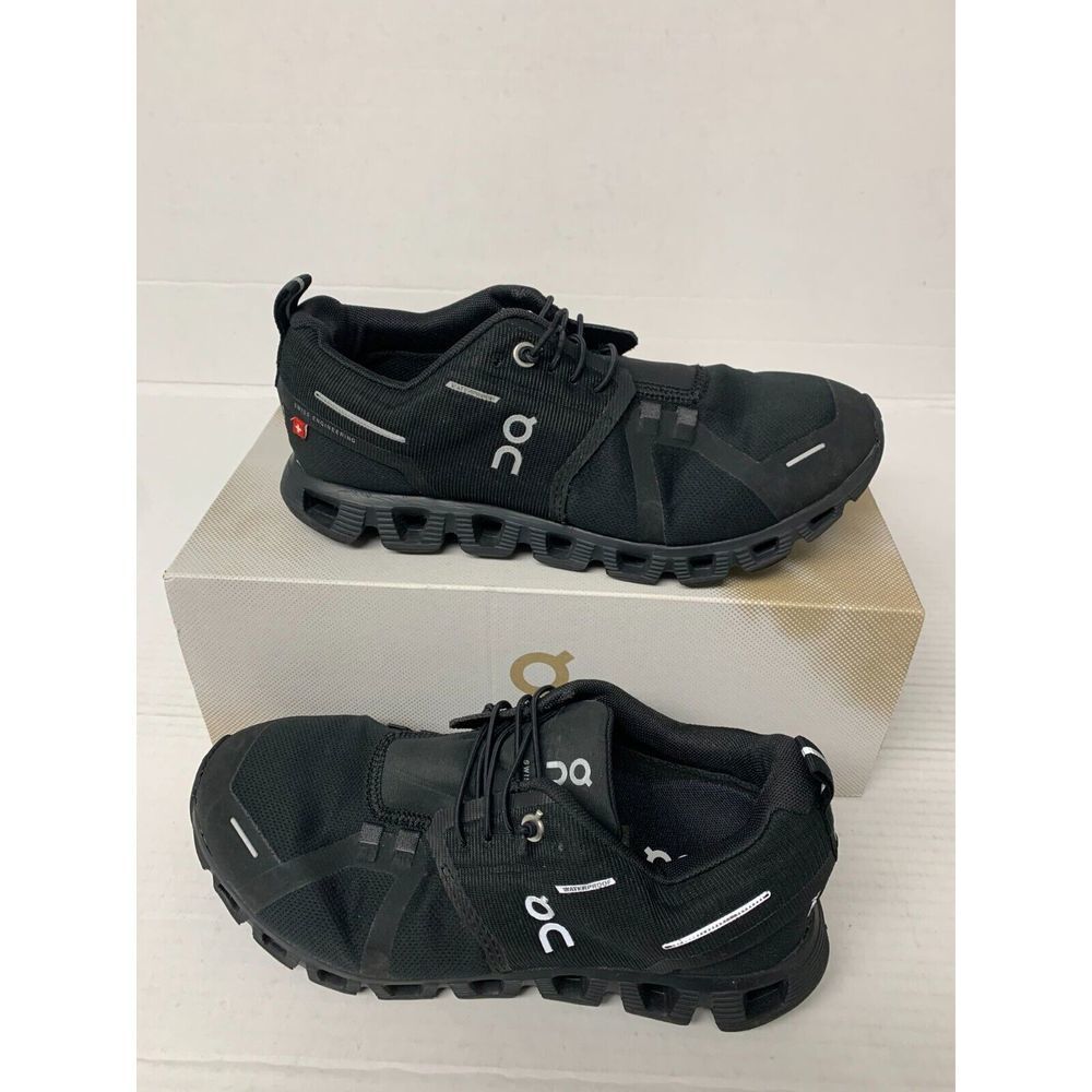 -257 On Cloud 5 Waterproof, All Black, Womens Running Shoes-US 7 Womens